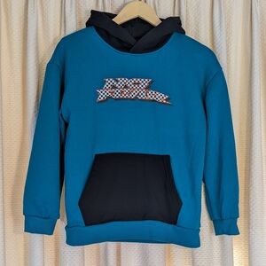 No Fear Teal and Black Hoodie - Youth Size 14 - Old-School Y2K Throwback